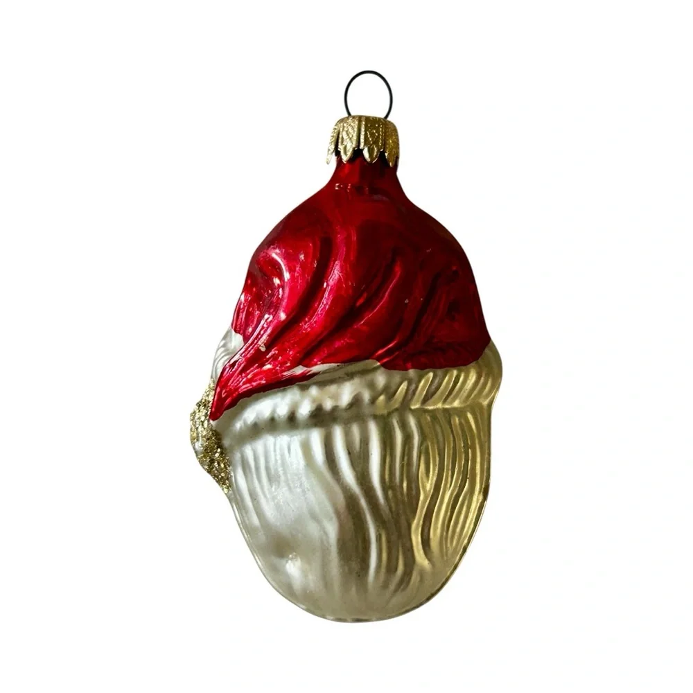 Vintage Santa Claus Head Glass Ornament - Red and White